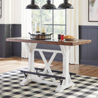 Signature Design by Ashley Valebeck Counter Height Dining Table, Rustic Farmhouse Design, Black Metal Footrest, Seats Up to 4, Great for Small Spaces, White