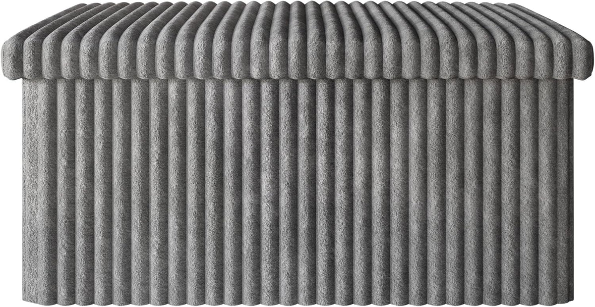 HOME DESIGN Florence 30" Upholstered Folding Storage Bench, Tufted Top, Space-Saving Storage, Gray Corduroy Fabric