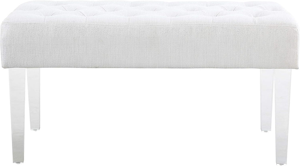 Linon Ella Glitz Acrylic Leg Bench, 35"Wx17"Dx18"H, White