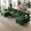 140" Modular Sectional Couch, U Shaped Cloud Sofa for Living Room | Comfortable Foam Cushions, Sturdy Frame, Appealing Appearance, Easy Assembly, Soft Chenille, Modular Design, Green