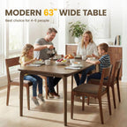HNY Modern Curved Edge Dining Table, 63" Solid Wood Kitchen Table with Herringbone Pattern Mid-Century Rectangular Dinner Table for 6-8 People, Walnut Color Finish
