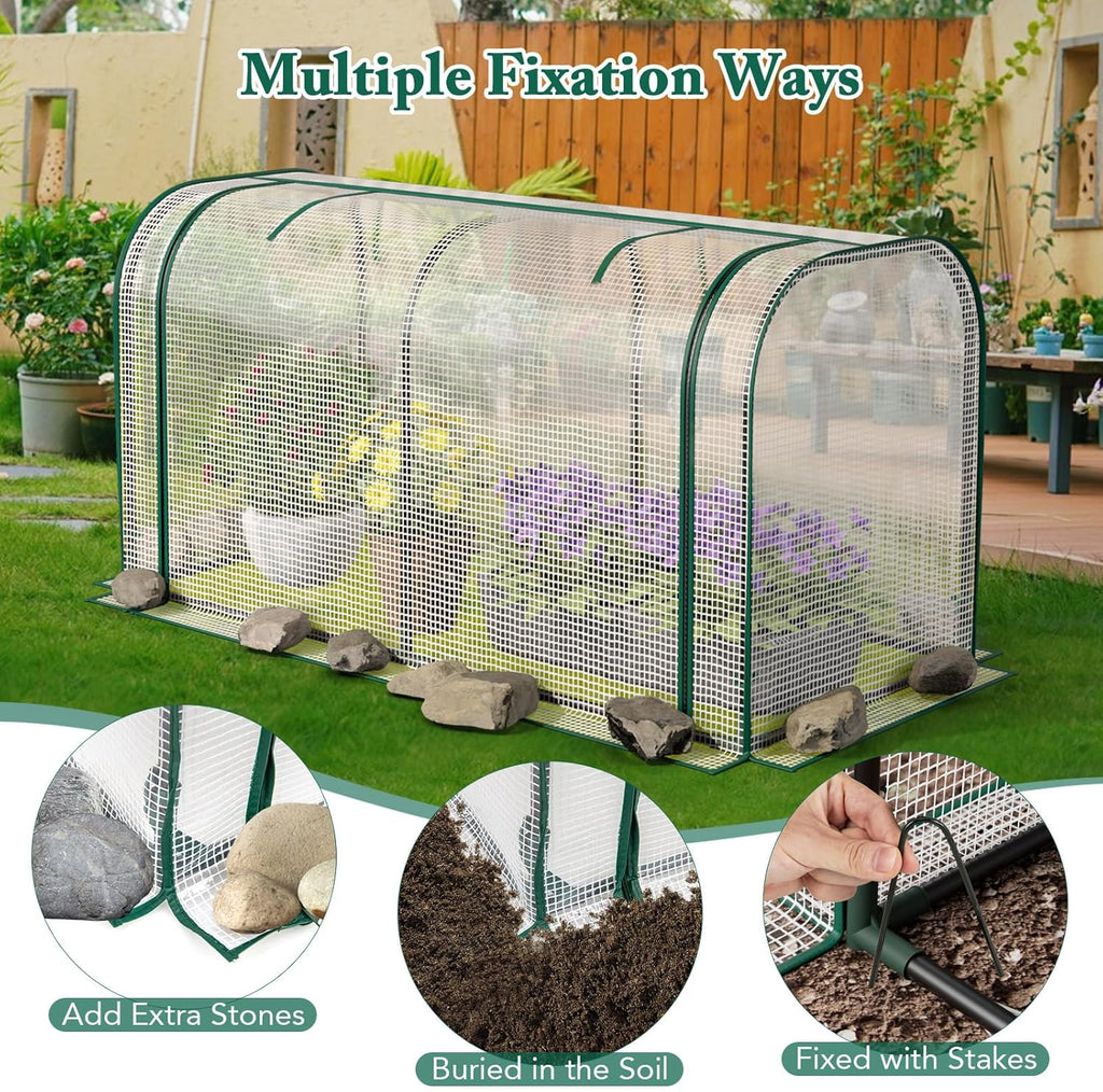 Mini Greenhouse, 47" x 22" x 24" Portable Greenhouse with Roll-Up Door, Ground Stakes, Metal Frame, Waterproof & Sun-Protective PE Cover, Small Green House for Outdoors & Indoors (White)