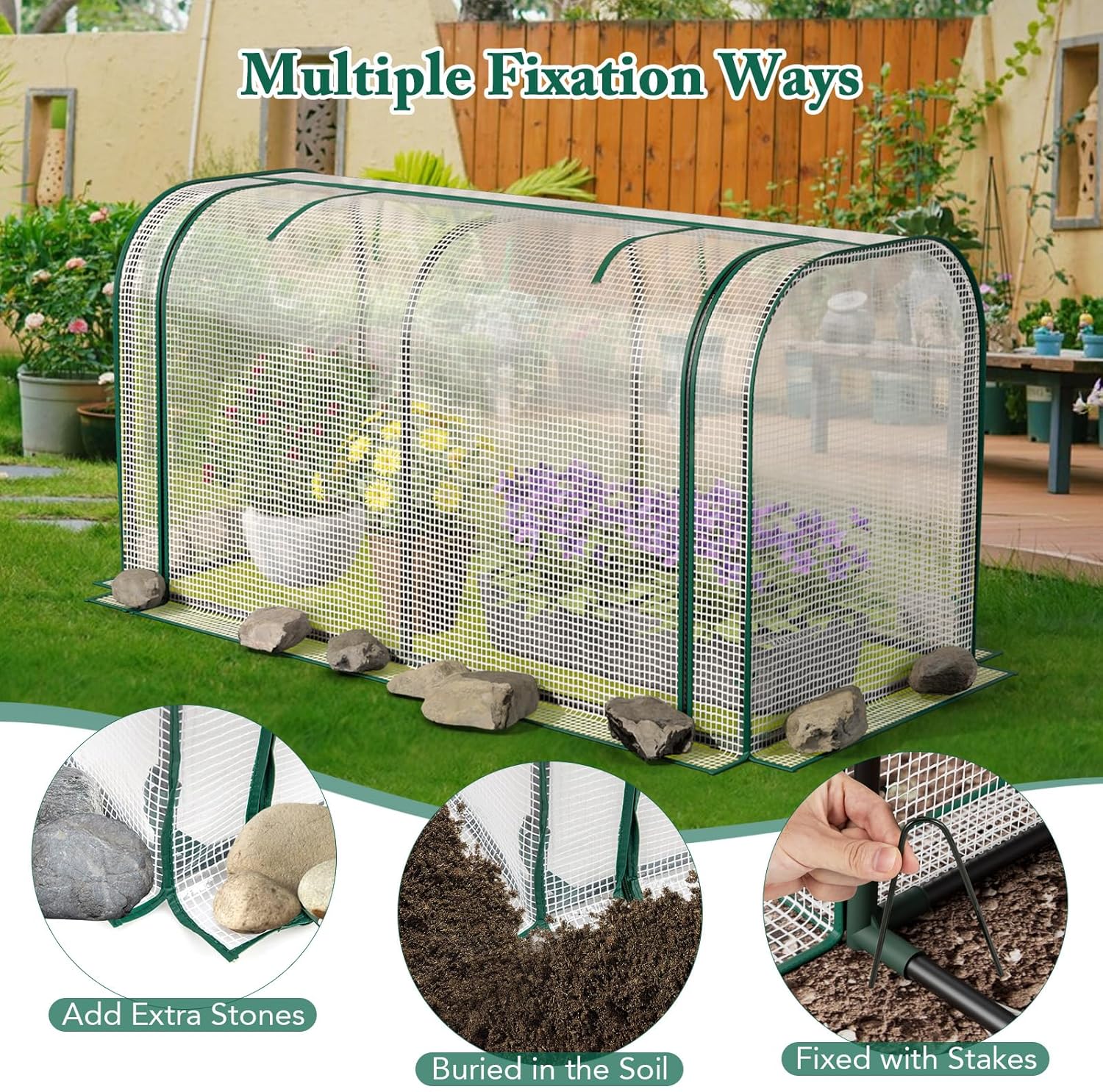 Mini Greenhouse, 47" x 22" x 24" Portable Greenhouse with Roll-Up Door, Ground Stakes, Metal Frame, Waterproof & Sun-Protective PE Cover, Small Green House for Outdoors & Indoors (White)