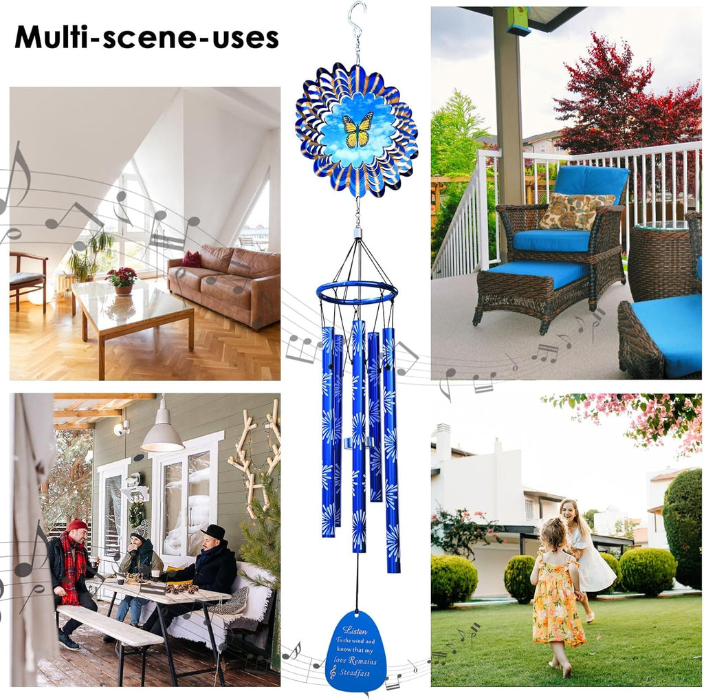 33" Memorial Wind Chimes Outside | Deep Tone Sympathy Windchime with Animated Butterfly Spinner, Rust-Resistant Garden Decoration, Gift for Women/Mom/Wife/Grandma/Housewarming