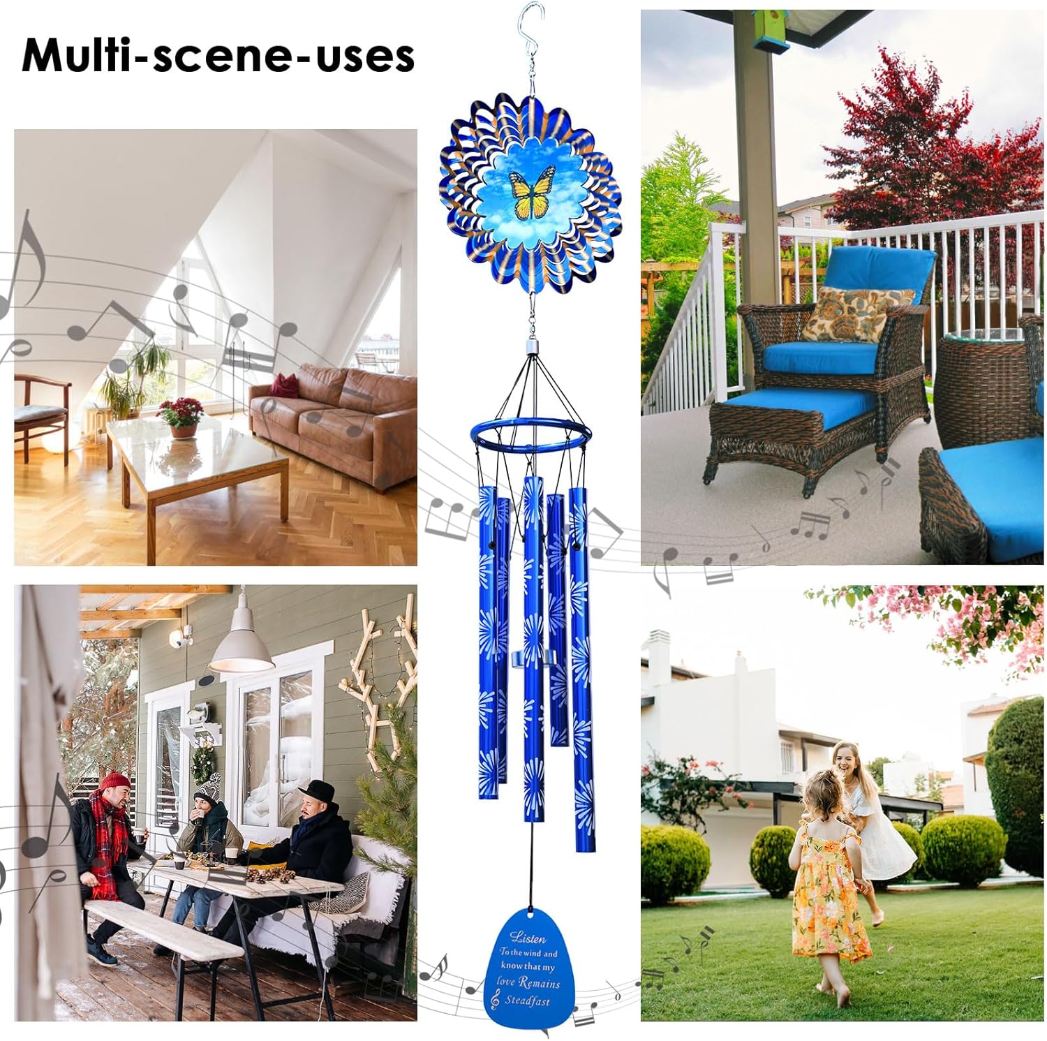 33" Memorial Wind Chimes Outside | Deep Tone Sympathy Windchime with Animated Butterfly Spinner, Rust-Resistant Garden Decoration, Gift for Women/Mom/Wife/Grandma/Housewarming