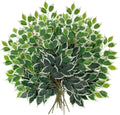 24PCS Ficus Leaves Artificial Branches - 24" Faux Ficus Greenery Tree Branches - Fake Leaves Sprays for DIY Arch Wedding Wall Decor - Green & White