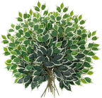 24PCS Ficus Leaves Artificial Branches - 24" Faux Ficus Greenery Tree Branches - Fake Leaves Sprays for DIY Arch Wedding Wall Decor - Green & White
