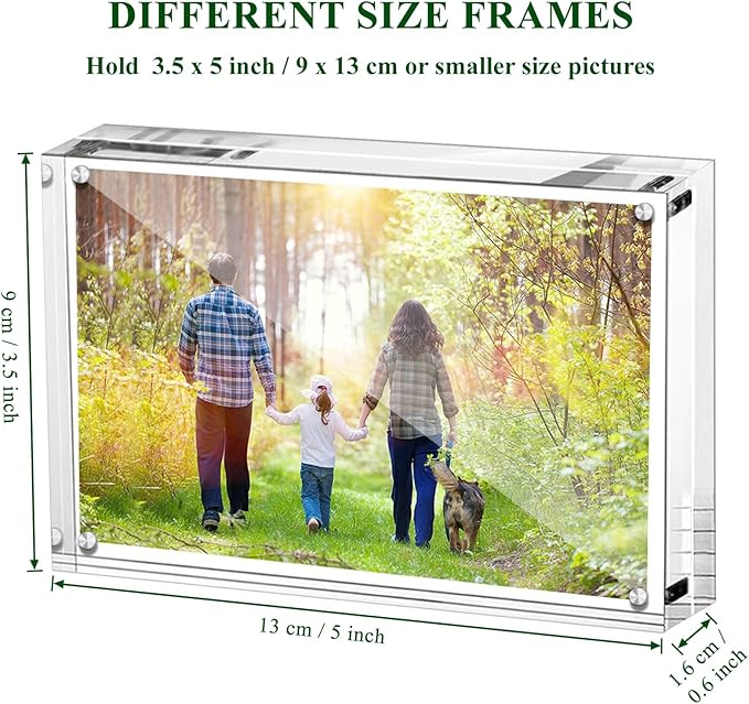 Boxalls Acrylic Photo Frame 9 x 13 cm (3.5 x 5 inch), Double Sided Picture Frame with Magnetic, Clear Frameless Desktop Photo Block