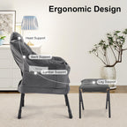 SAETSFEG Lazy Chair with Ottoman, Modern Accent Lounge Chair with Side Pocket and Armrests, Cozy Reading Armchair with Footrest, Upholstered Sofa Chair for Small Spaces, Bedroom Living Room, Dark Grey