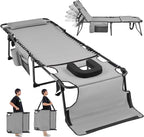 Yaheetech 26.4" Tanning Chair with Face Hole, 5-Position Adjustable, Gray | 600D Texteline fabric, 300 lb capacity, foldable tanning chair w/ face hole for outdoor beach patio lawn face-down sunbathing