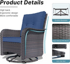 Kurapika 3 Pieces Patio Furniture Set Outdoor Swivel Gliders Rocker, Wicker Patio Bistro Set, Rattan Rocking Chair with Tempered Glass Side Table and Thickened Cushions (Navy Blue)