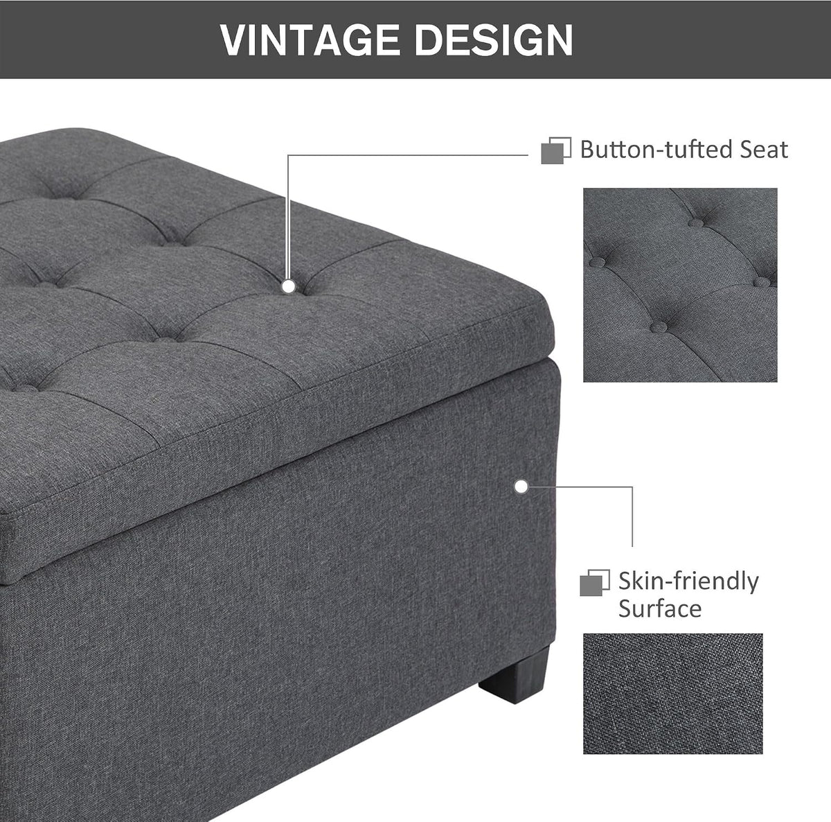 31x27x18inch 500lb Premium Quality Tufted Leather Storage Ottoman LiftTop Superior Metal Hinge Crafted Rubberwood FFor rame Beige