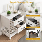 May in Color Nightstand with 2 Drawers, 30" Tall Beside Table for Bedroom | Farmhouse Wooden side Table with Solid Feet and Open Shelf, Modern Painted End Table for Living Room, Home Office, White