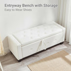 48" Faux Leather Ottoman with Storage, Tufted Storage Ottoman Bench with Safety Hinge, Rectangular Extra Long Bench for Bedroom, Living Room, Entryway and Window, White