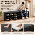 AMONIDA Shoe Storage Bench with Cushion, Entryway Bench with Shoe Storage,18 Cubby Shoe Bench with Removable Dividers, Shoe Organizer Bench for Entryway, Living Room, Light Grey (18, Black)