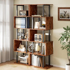 Furologee 6 Tier Bookshelf, S Shaped Geometric Bookcase, Rustic Brown