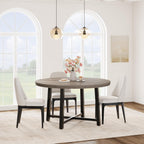 GarveeHome 47 in Round Dining Table, Industrial Dinner Table for 4 to 6, Wooden Kitchen Table with Sturdy Metal Frame & Rustic Gray Finish, Circle Kitchen Table for Dining Room, Kitchen （No Chairs）