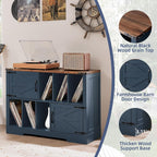 Joaxswe Large Record Player Stand with Vinyl Storage Up to 450 Albums, 39 Inch Farmhouse Wood Navy Blue Vinyl Records Storage Cabinet with Barn Doors, Mid-Century Turntable Stand for Living Room
