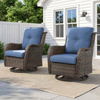 Belord Outdoor Swivel Chairs Set of 2,Patio Wicker Rocker Chairs,All Weather Patio Conversation Furniture Set, Ideal for Porch Balcony Deck Yard, Brown Wicker/Blue