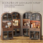 75" Tall Arched Pantry Cabinet with Charging Station & LED Light, Kitchen Pantry Cabinet with Microwave Stand, Drawers and Adjustable Shelf, Coffee Bar Liquor Cabinet for Dining Room