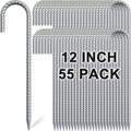 Rebar Stakes 12 Inch, 55 Pack Galvanized Metal Tent Stakes Heavy Duty Ground Stakes, J Hook Steel Fence Stakes for Ground, Outdoor Decoration, Wire Fencing, Gardening