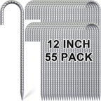 Rebar Stakes 12 Inch, 55 Pack Galvanized Metal Tent Stakes Heavy Duty Ground Stakes, J Hook Steel Fence Stakes for Ground, Outdoor Decoration, Wire Fencing, Gardening