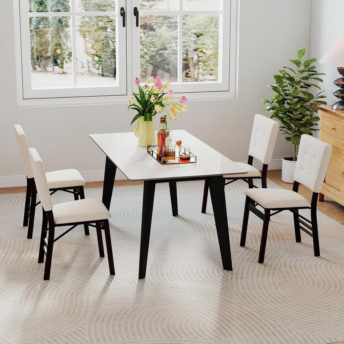 Giantex Folding Dining Chairs Set of 2, Armless Kitchen Chair w/Padded Seat & Tilt Backrest, Rubber Wood Legs, Upholstered Accent Side Chairs for Dining Room, Living Room, Restaurant