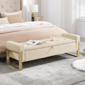 End of Bed Storage Bench, 67'' Bench for Bedroom Foot of Bed King Size, Modern Velvet Storage Ottoman Benches with Gold Legs for Windows Living Room, Beige