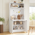 Farmhouse Kitchen Pantry Cabinet with Foldable Workstation, Kitchen Storage Cabinets with Adjustable Shelf & Power Outlet, Versatile Cupboard for Dining Room, Living Room,White