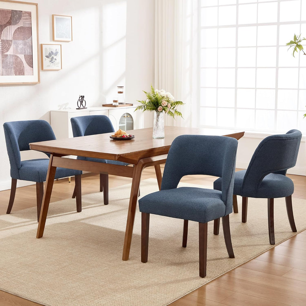 Dining Chairs Set of 6,Modern Dining Room Chairs with Thick Cushions,Upholstered Linen Fabric Kitchen Chairs for Kitchen Dining Room DARKBLUE