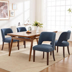 Dining Chairs Set of 6,Modern Dining Room Chairs with Thick Cushions,Upholstered Linen Fabric Kitchen Chairs for Kitchen Dining Room DARKBLUE