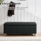 WUTUTUEE 41" Faux Leather Storage Ottoman, Stitch Tufted Rectangle Upholstered End of Bed Storage Bench, Entryway Large Couch Ottoman with Wooden Legs, Dark Black