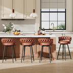 26" Counter Height Bar Stools Set of 3, Premium Faux Leather Barstools | Upholstered 360°Swivel Bar Chairs with Woven Backs Support & Heavy Duty Metal Legs for Kitchen Counter, Easy Assembly, Brown