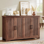 Memobarco Fluted Buffet Cabinet with Storage Accent Sideboard,Modern Credenza with 4 Doors & Adjustable Shelves,Wood Coffee Bar Table Console for Dining Room Kitchen Living Room Entryway, Walnut