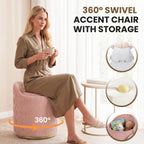 Vanity Chair with Storage Set of 2, 360° Swivel Velvet Makeup Chair with Wave Backrest, Modern Upholstered Round Accent Chair, No Assembly Vanity Stool for Bedroom, Dressing Room & Living Room, Pink