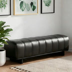 Christopher Knight Home Lamie Faux Leather Upholstered Dining Bench, Wooden Entryway Bench, Long Sofa Footstool for Living Room, Bedroom End of Bed Bench, Black
