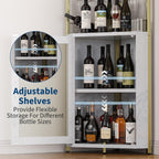 GarveeHome Corner Wine Cabinet with Detachable Wine Rack, 5-Tier Industrial Corner Bar Cabinet with Barn Door and Glass Holder, Farmhouse Buffet Cabinet and Home Bar, Gold