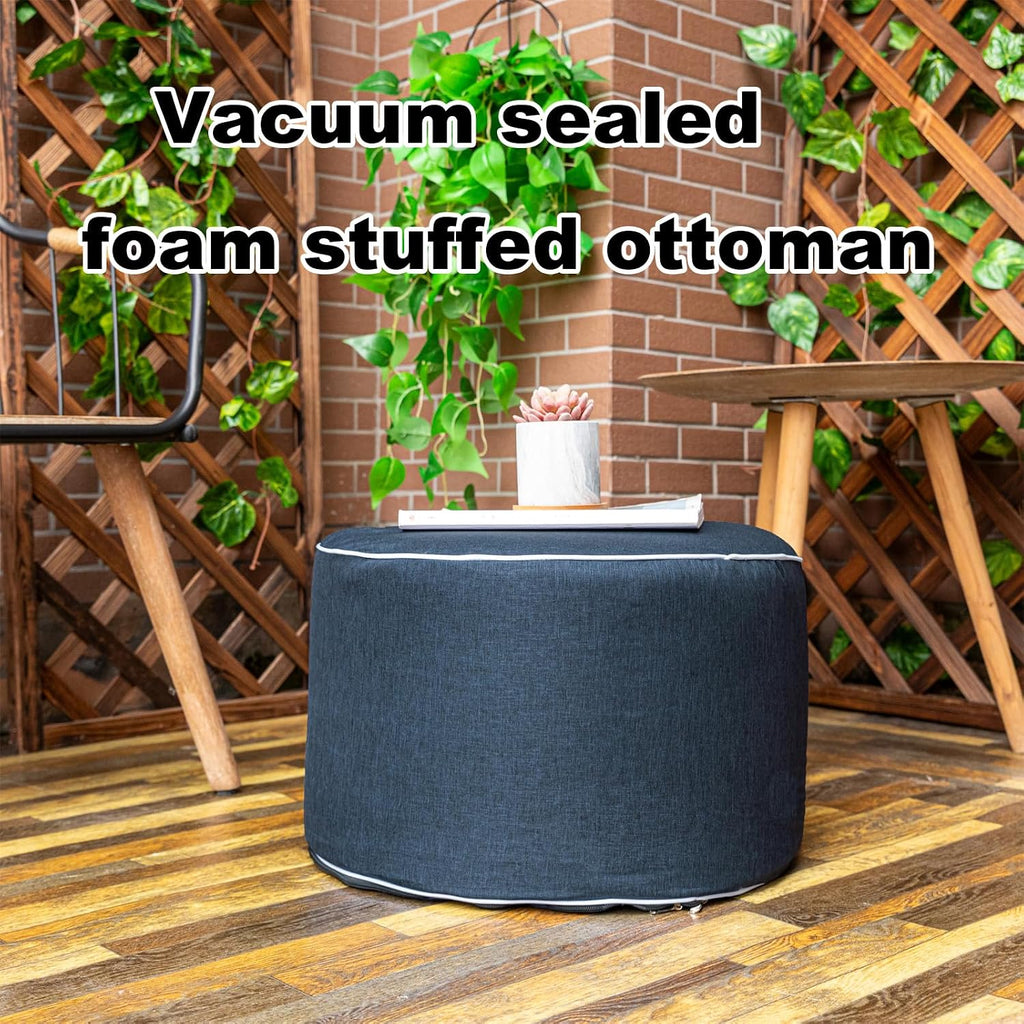 Outdoor Ottoman Outdoor Ottomans for Patio 20x12 Inches Modern Lightweight Foam Stuffed Pouf Outdoor Footstool Footrest Foot Stool Waterproof (Navy Blue)