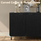 Furniouse 66.2''W Large Fluted Buffet Cabinet with 4 Doors & Shelves Wood Sideboard Buffet Table Storage Cabinet Modern Accent Console for Living Room, Black