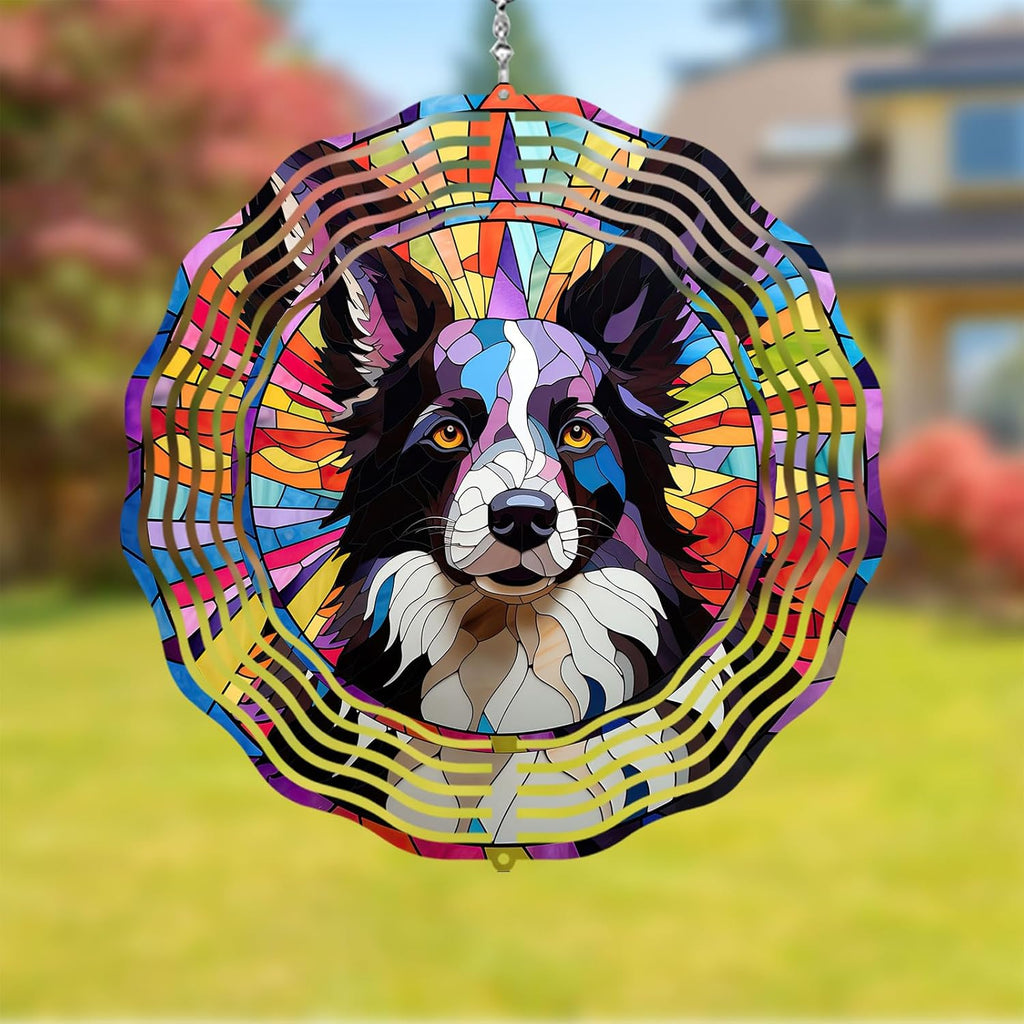 Border Collie Wind Spinner Pet Dog Memorial Gifts 3D Aluminum Metal Kinetic Hanging Wind Sculpture Spinners for Yard and Garden Indoor Outdoor Window Garden Decoration 8 Inch (Border Collie 2)