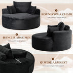 Oversized Round Chaise Longue Chair Indoor, Modern 55-inch Upholstered Corduroy Deep Seat Circle Single Cloud Lounge Floor Sofa Chair for Living Room, Bedroom Apartment, Black
