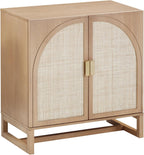 Nathan James Paxton Mid-Century Modern Wood Storage Cabinet with Doors, Arched Storage Cabinet for Living Room or Kitchen with Rattan Door Details, Raw Oak