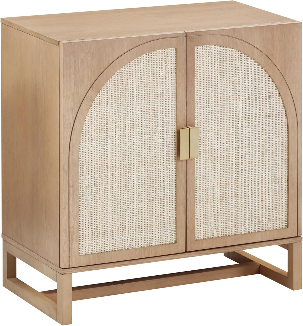 Nathan James Paxton Mid-Century Modern Wood Storage Cabinet with Doors, Arched Storage Cabinet for Living Room or Kitchen with Rattan Door Details, Raw Oak