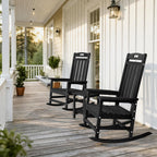 Oversized Outdoor Rocking Chair, HDPE Plastic High Back Rocking Chairs | Wood Grain, Heavy-Duty Patio Rocker, All Weather Outdoor Porch Chair, Lawn Chair for Outside, Deck, Fire Pit, Black