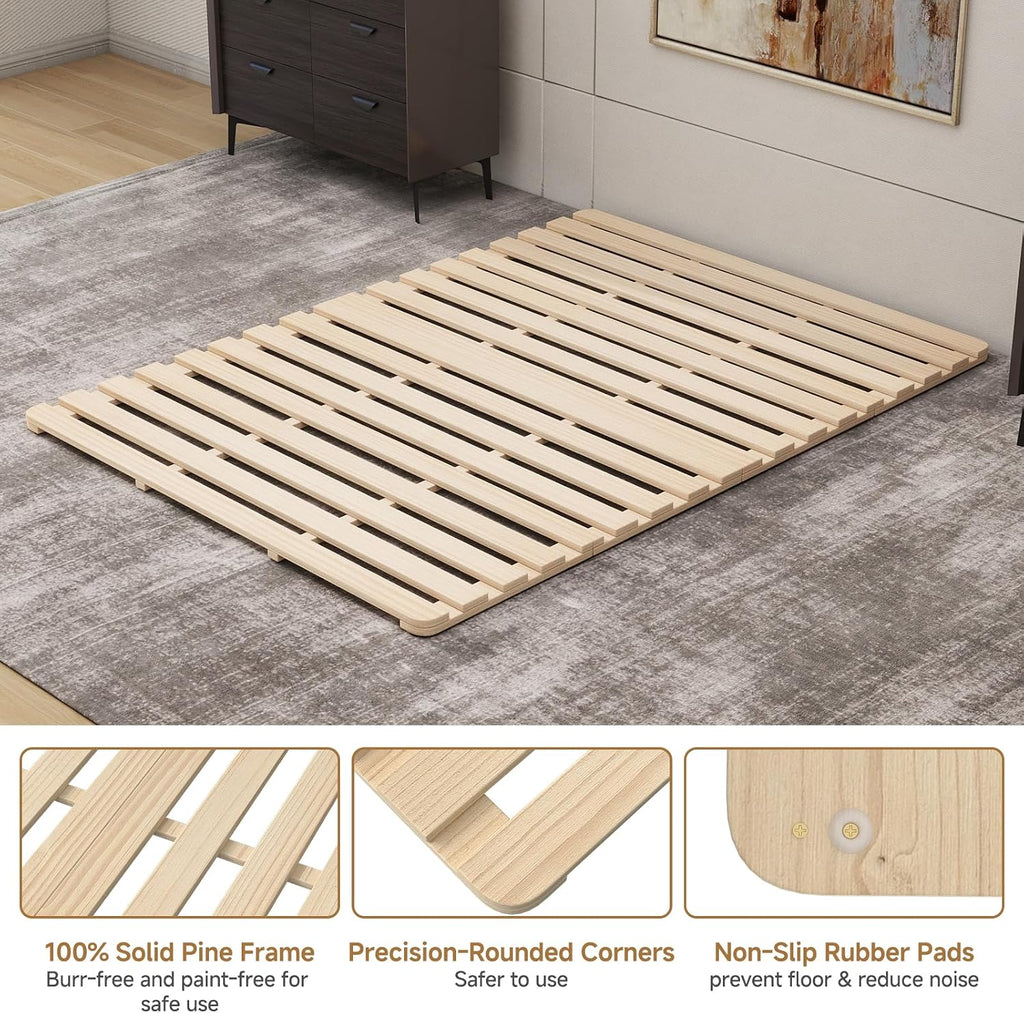 LILYPELLE Floor Bed Frame Full, Foldable Tatami Bed Frame Futon Frame | Breathable Moisture-Proof Bed Plate, Wood Slatted Floor Bed Frame, Japanese Floor Beds for Floor Sleeping & Futon Mattress