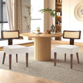 Rattan Dining Chairs Set of 2, Farmhouse Kitchen Chair with Cane Back & Wood Frame in Walnut Finish, Beige Linen Upholstered