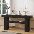 Bigbiglife 63" Fluted Console Table, Black | 2-Tier with Storage Shelves, Narrow Long Wood Design, For Entryway, Living Room, Hallway, Behind Couch or Sofa Table