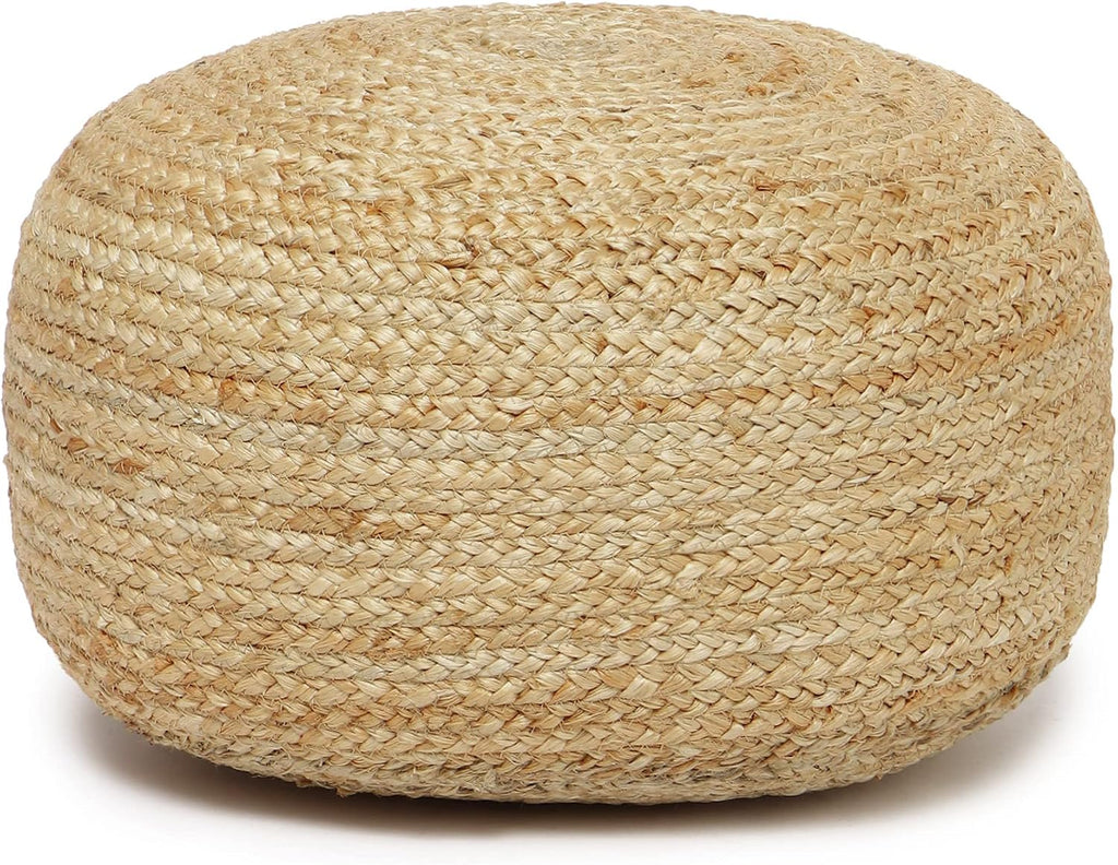 · REDEARTH · Jute Circular Low Pouf Ottoman - Boho Foot Stool - Natural | Jute, 18"x18"x10"; Braided Jute Pouf, Accent Sitting Doubles as Foot Rest; Great for Living Room, Patio, Outdoor, Bedroom
