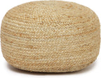 · REDEARTH · Jute Circular Low Pouf Ottoman - Boho Foot Stool - Natural | Jute, 18"x18"x10"; Braided Jute Pouf, Accent Sitting Doubles as Foot Rest; Great for Living Room, Patio, Outdoor, Bedroom