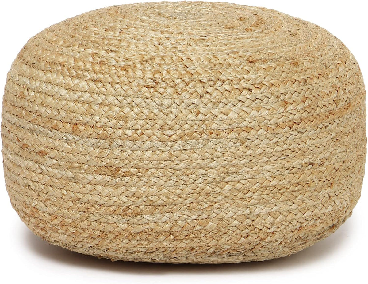 · REDEARTH · Jute Circular Low Pouf Ottoman - Boho Foot Stool - Natural | Jute, 18"x18"x10"; Braided Jute Pouf, Accent Sitting Doubles as Foot Rest; Great for Living Room, Patio, Outdoor, Bedroom